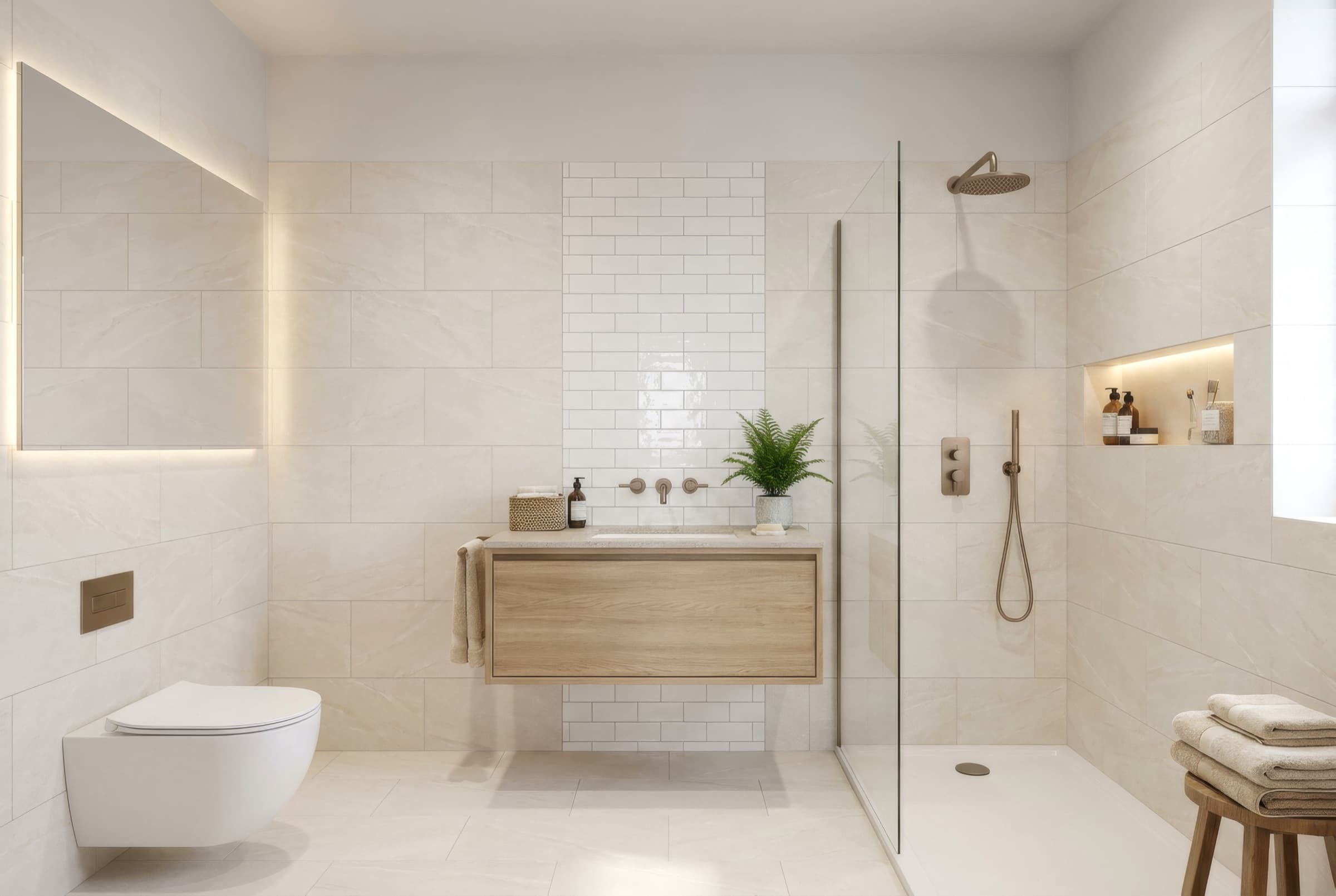 Two-bedroom apartment, walk-in shower room