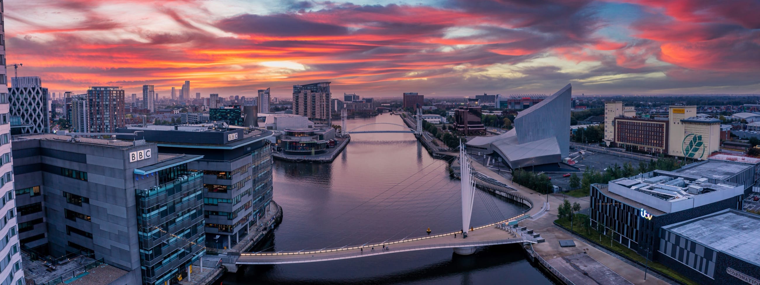 Greater Manchester’s waterfront regeneration at dusk