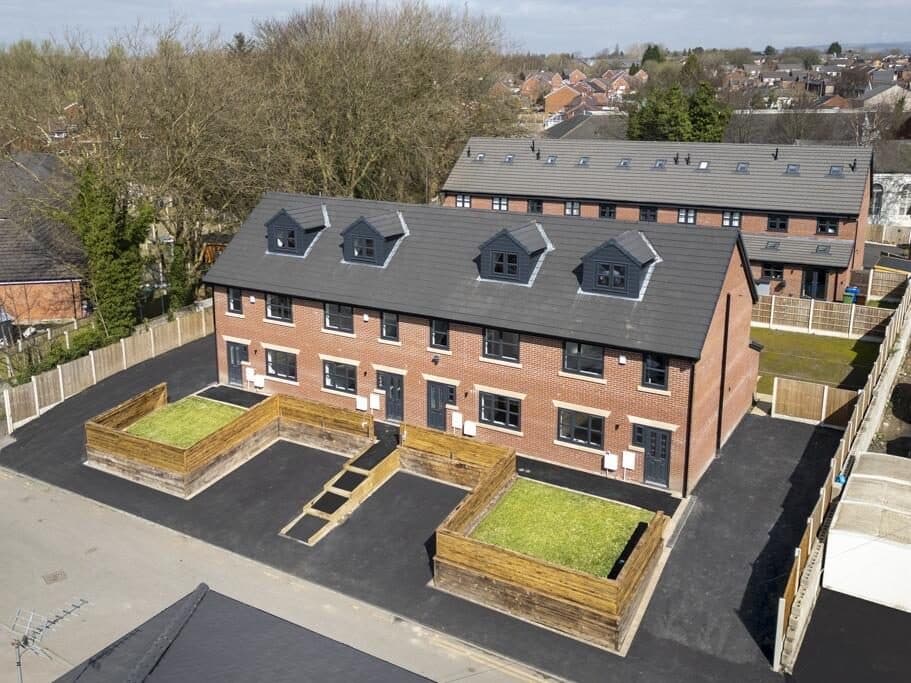 A completed terrace of new-build homes