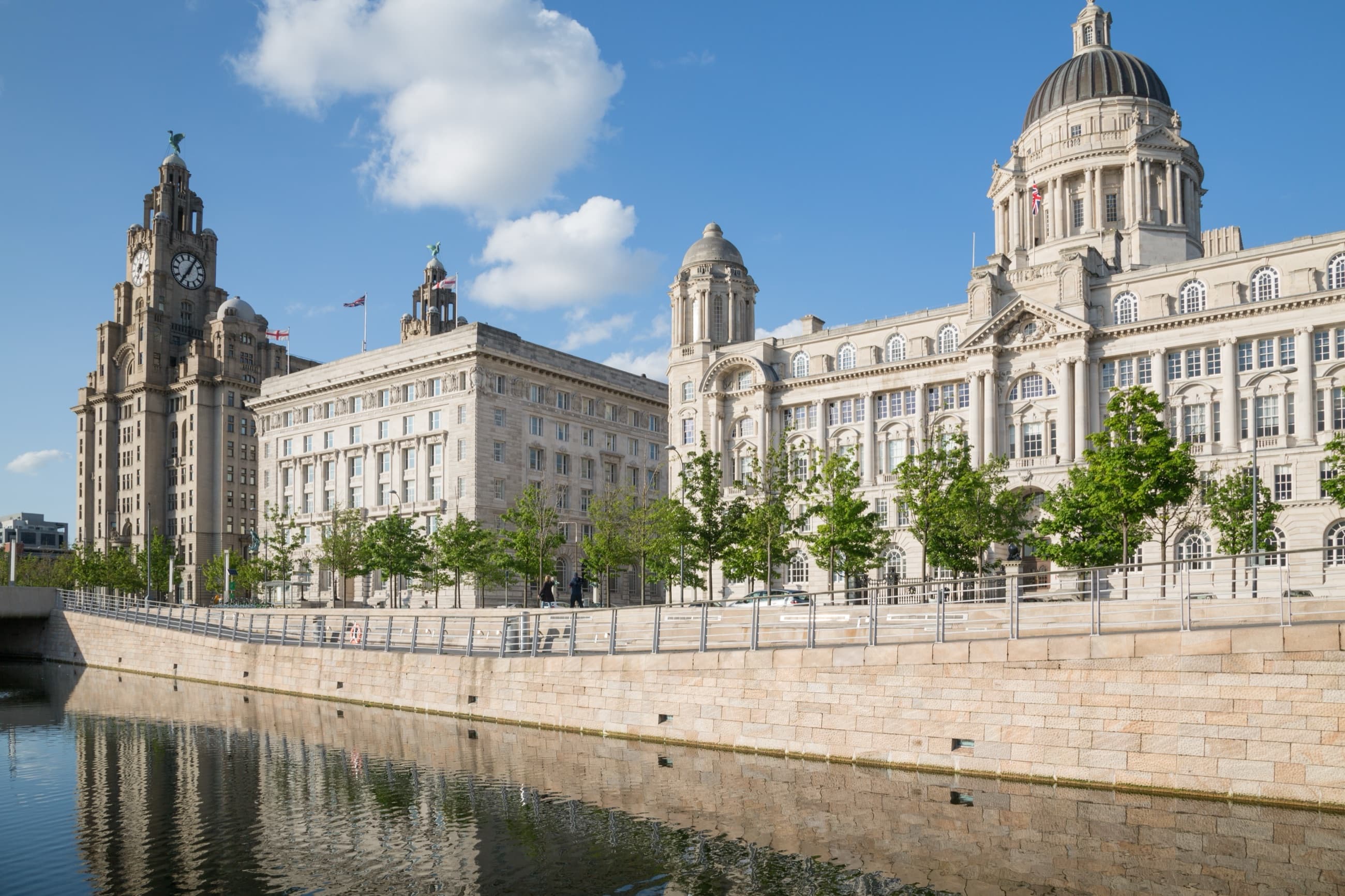Liverpool’s waterfront, the Royal Liver Building and the Three Graces